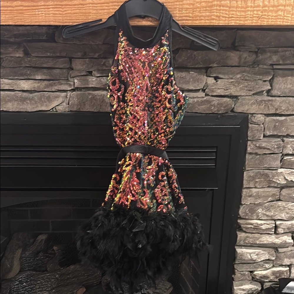Black and Brown Sleeveless Halter Dance Costume
